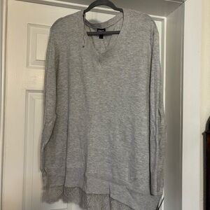 NWT INC Women’s Light Gray Sweater Tunic Lace Hem XXL
